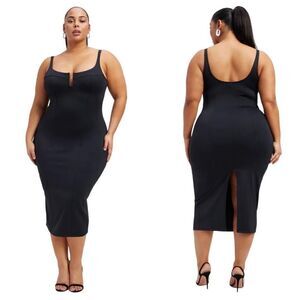 Good American 3X U Ring Corset Midi Dress Black